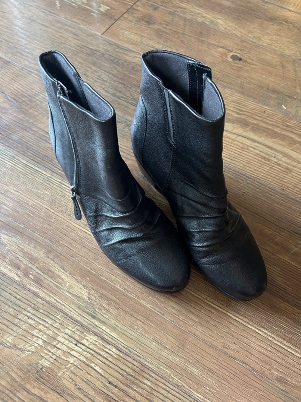 Clarks Black Leather Ankle Booties with Side Zip Detail